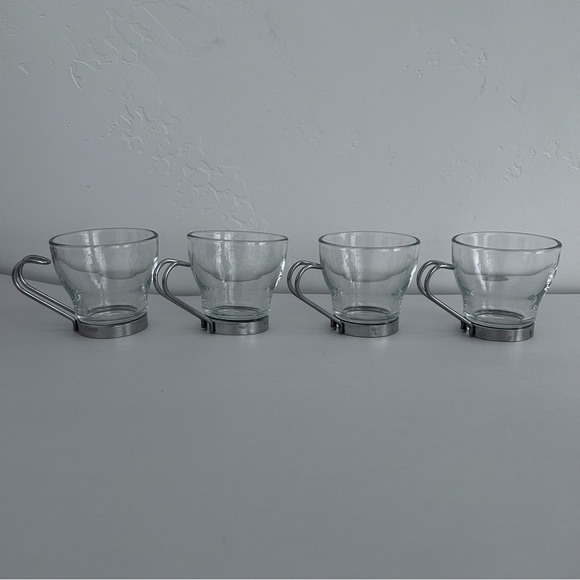 Bormioli Rocco Other - Bormioli Rocco Set of Four Tempered Glass Espresso Cups with Silver Handles